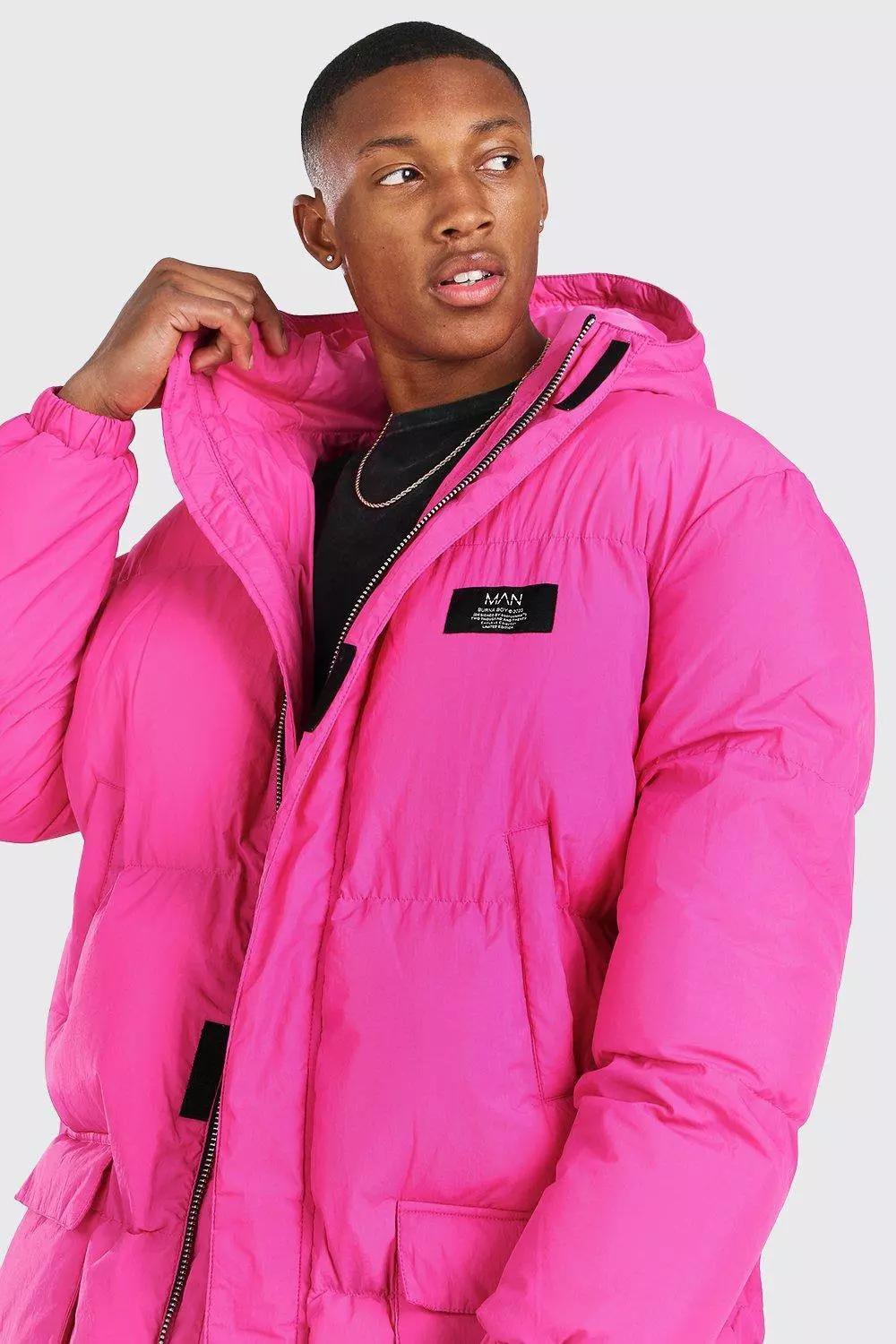 Bright pink puffer coat online